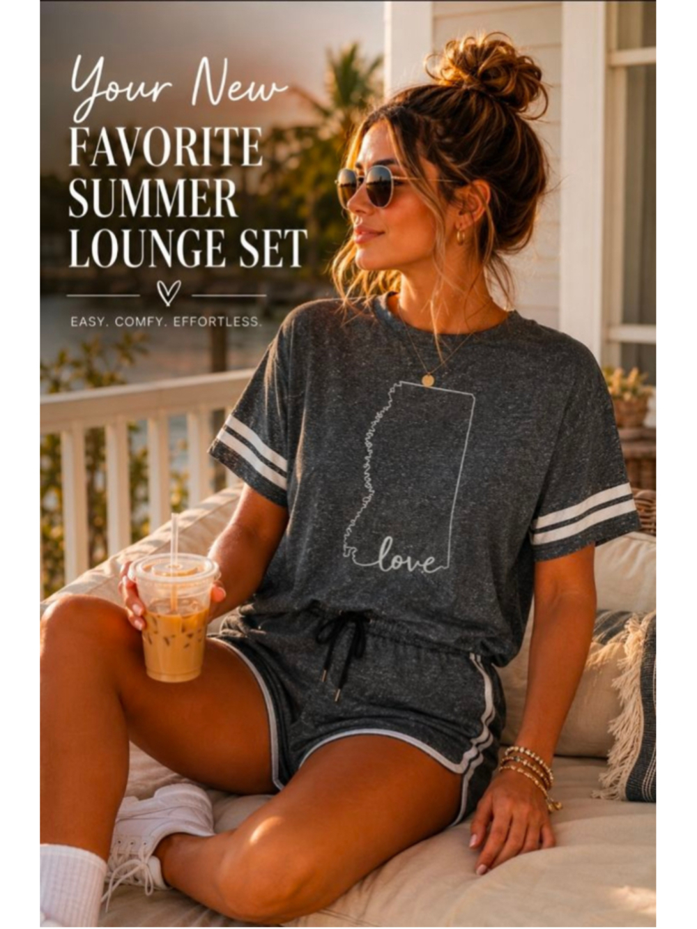 Women’s Mississippi Lounge Set Gray Varsity Tee & Dolphin Shorts Casual Summer M